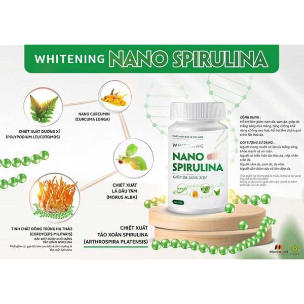 Viên uống trắng sáng da tự nhiên Whitening Nano Spirulina | Thế Giới Skin Care