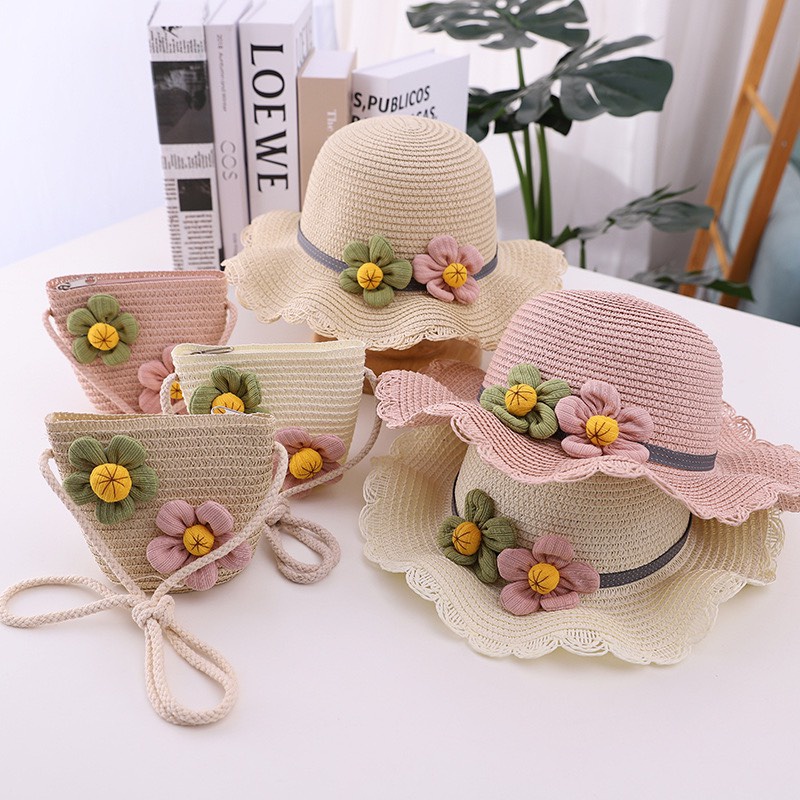 SET NÓN KÈM TÚI CÓI CHO BÉ - NÓN CÓI ĐÁNG YÊU CHO BÉ GÁI 1-5 TUỔI - NÓN VIỀN HOA QUẢ NHIỀU MÀU