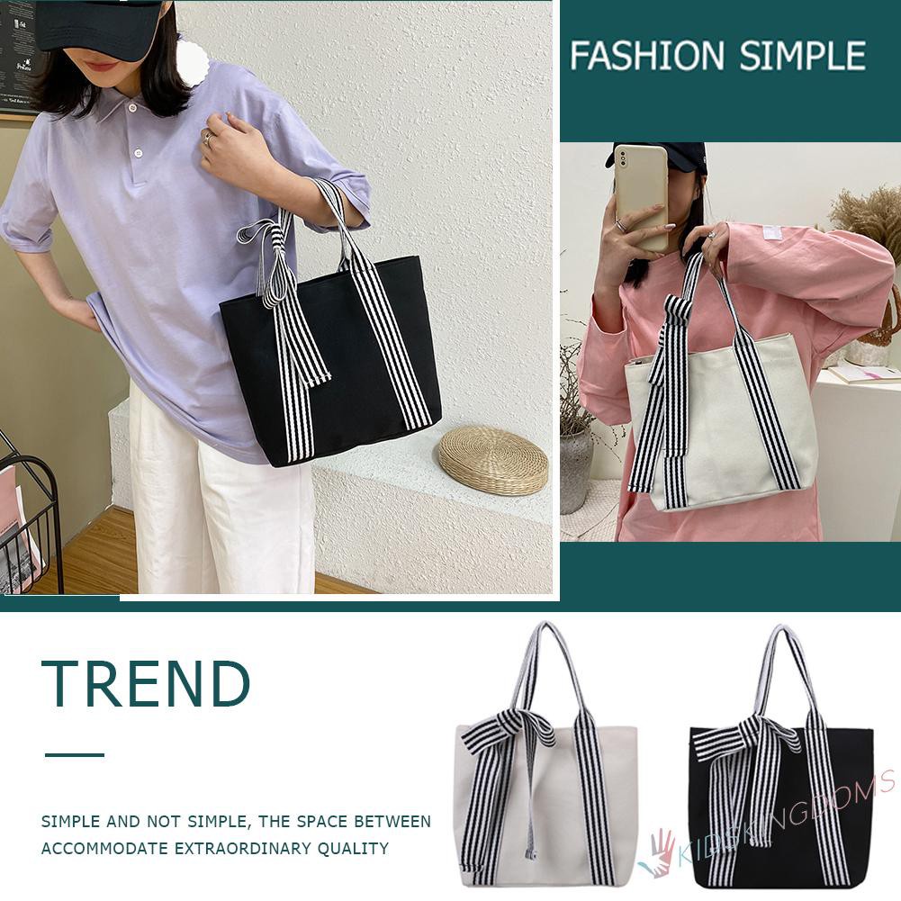 【Big Sale】Women Bow Shoulder Underarm Bag Ladies Preppy Style Canvas Handbag Tote