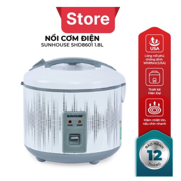 Nồi cơm điện 1.8L Sunhouse SHD8601 chính hãng bảo hành 12 tháng