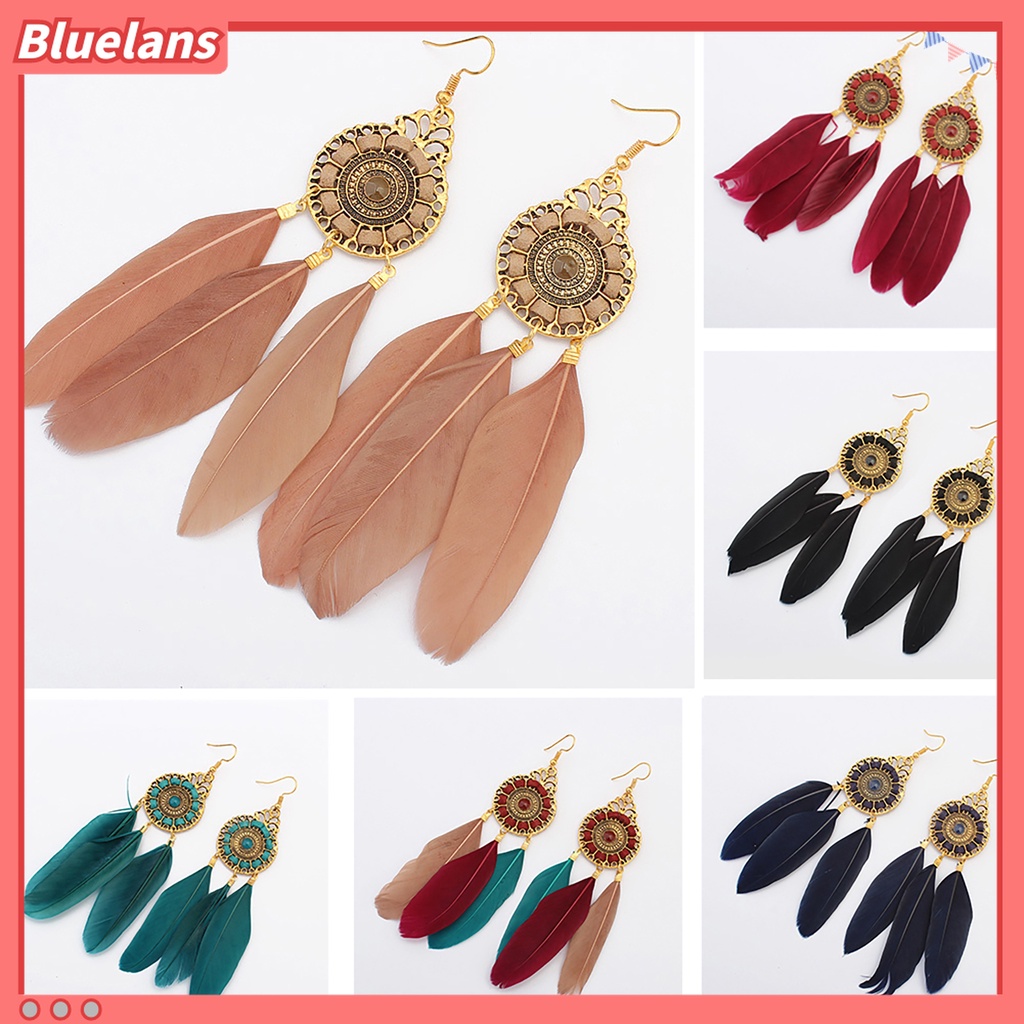 Đôi bông tai hình lông vũ màu xanh dương thanh lịch