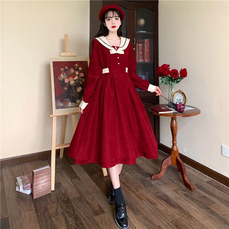Váy babydoll Đầm Chữ A Cổ Thủy Thủ Dáng Rộng Phong Cách Hepburn Hàn Quốc Cho Nữ