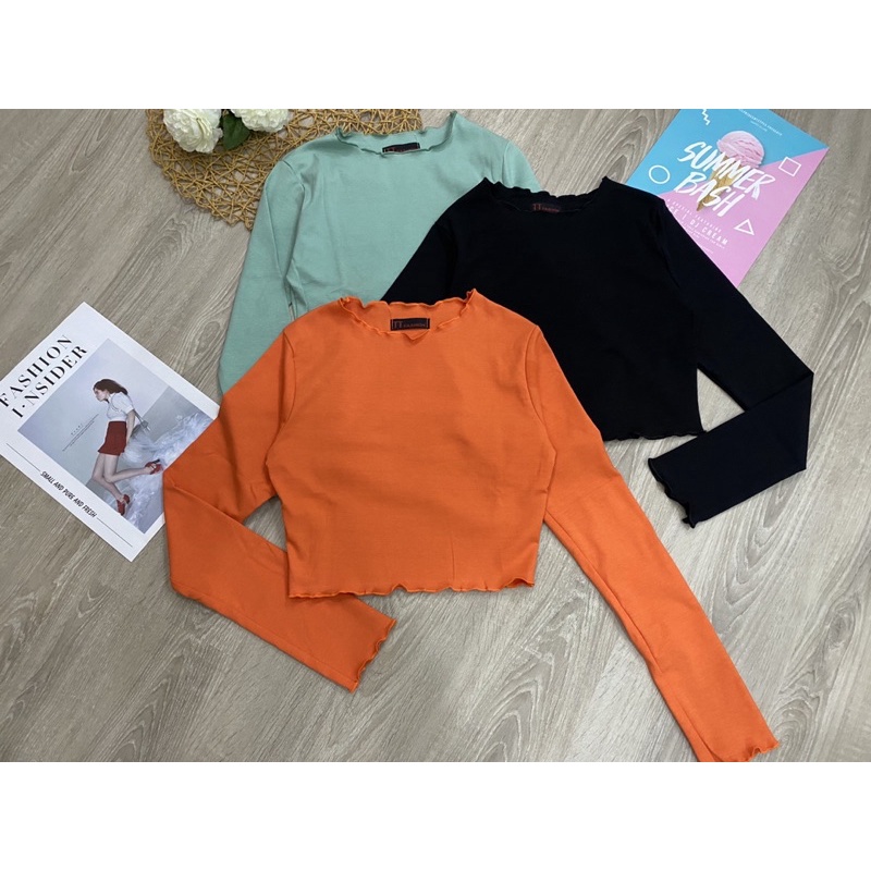 ÁO THUN VIỀN XINH CROPTOP TAY DÀI