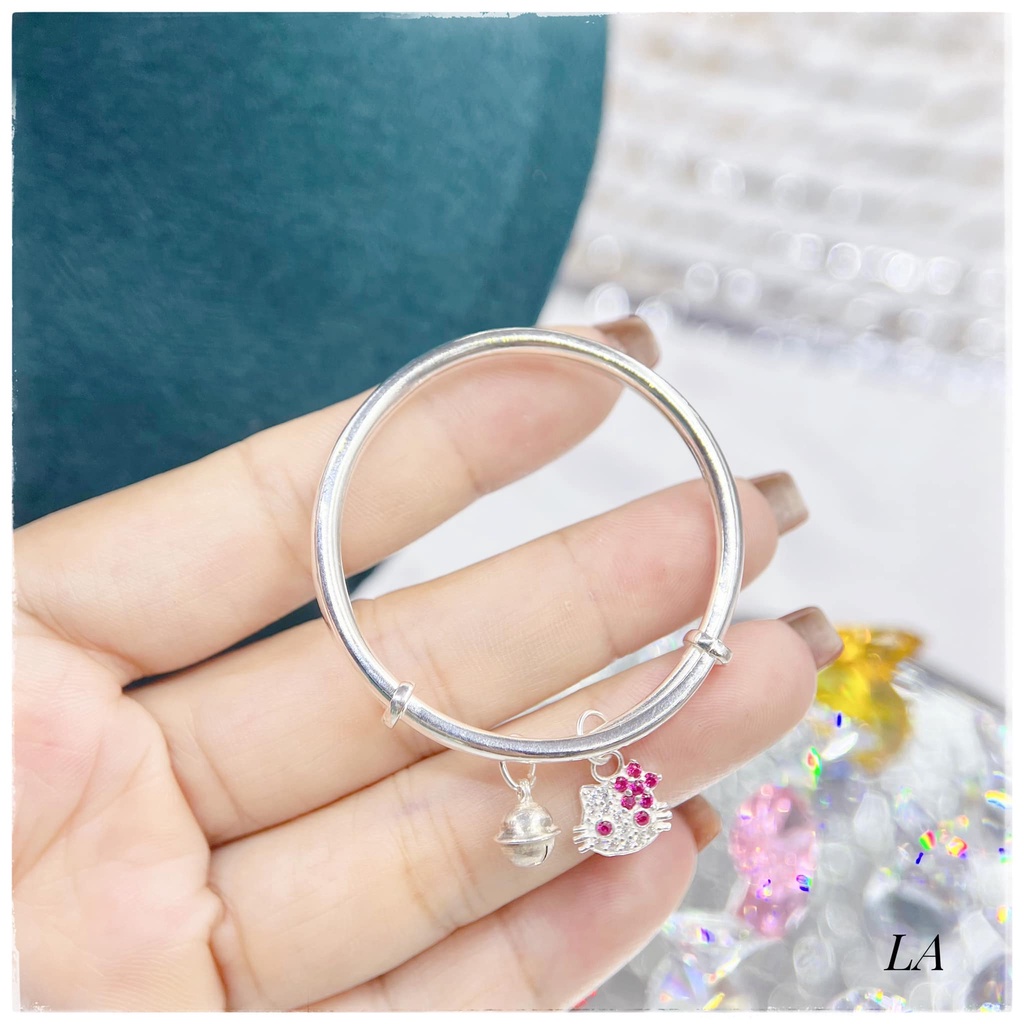 VÒNG TAY MẶT MÈO KITTY CHO BÉ GÁI - VÒNG BẠC TA KÉO CHỈNH ĐƯỢC SIZE