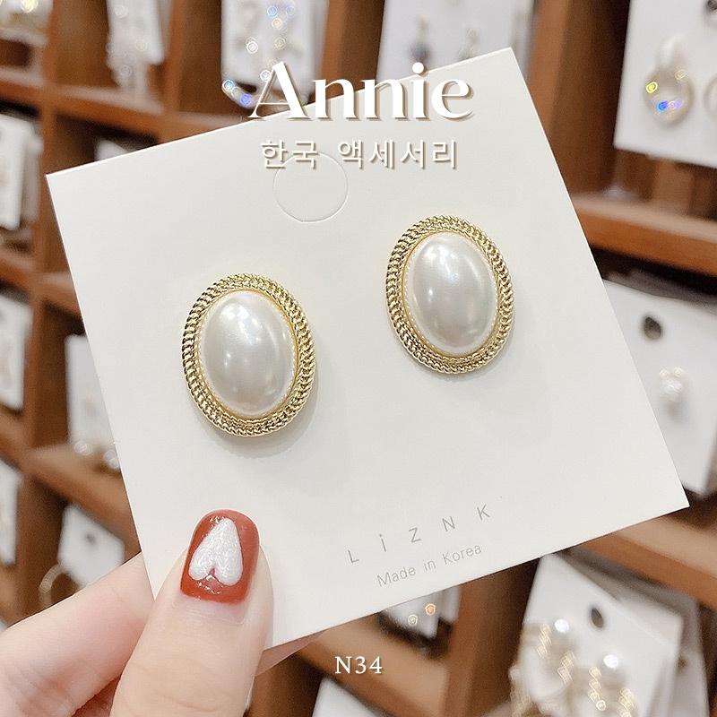 Bông tai ngọc trai nhân tạo hình oval cổ điển dành cho nữ ANNIE N34