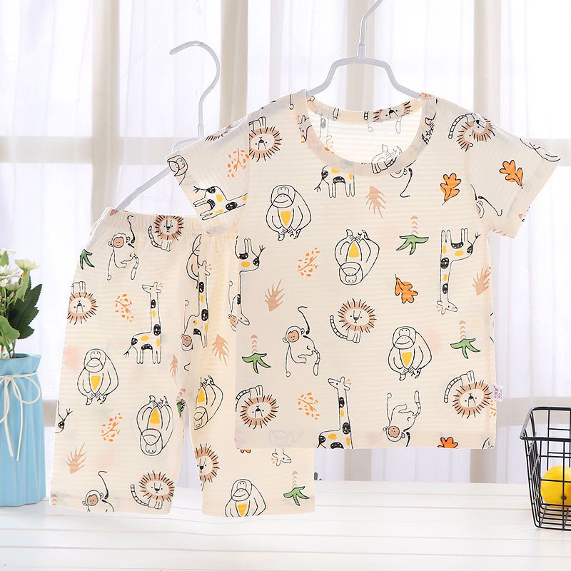 Set đồ ngủ tay ngắn vải cotton mỏng thời trang mùa hè thoáng mát dành cho bé