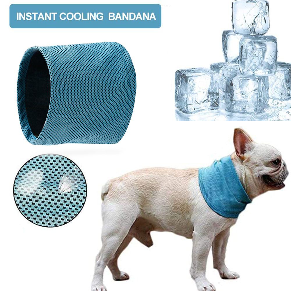 MIOSHOP Breathable Pet Cooling Bandana Summer Instant Cooling Dog Cooling Scarf Wrap Blue Durable Collar Ice Towels