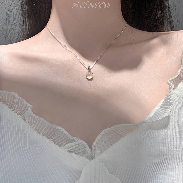 Vòng cổ bạc S925 mặt ngọc bích trắng duyên dáng cho nữ
