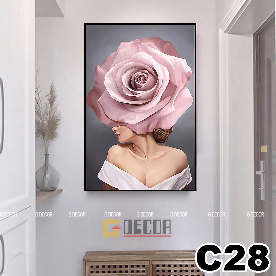 Tranh treo tường canvas 1 bức phong cách hiện đại Bắc Âu 34, tranh cô gái trang trí phòng khách, phòng ngủ, spa, store