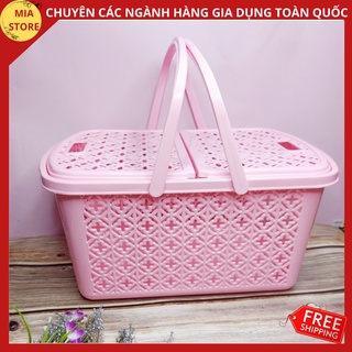 Giỏ nhựa chữ nhật 2 quai có nắp đậy đựng đồ đi sinh/quần áo trẻ em/ đồ chơi/dụng cụ đa năng Tân Lập Thành{size nhí+ nhỏ}