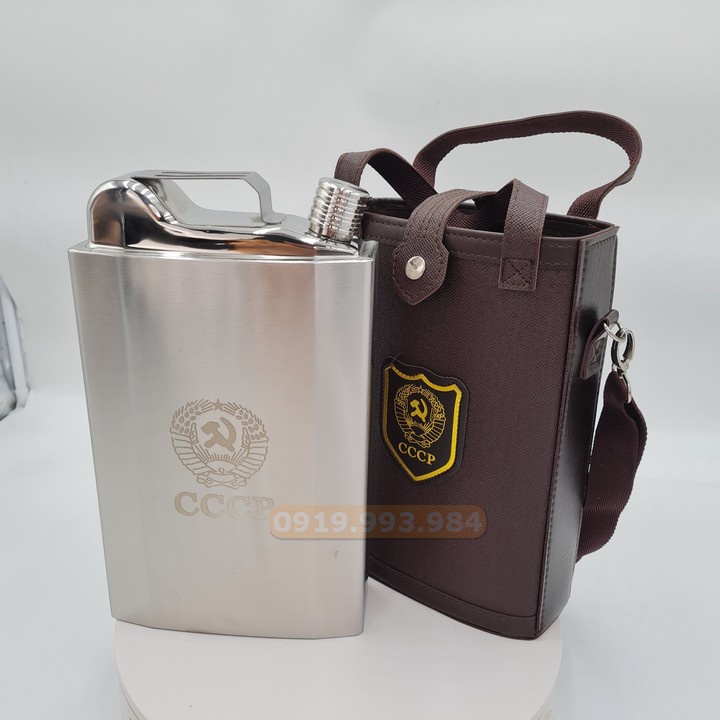 Bình đựng rươu inox cccp can xăng kháng chiến 3.2 lít 128oz dày 0.6 tặng túi da đựng bình dầy dặn shopsuhao247