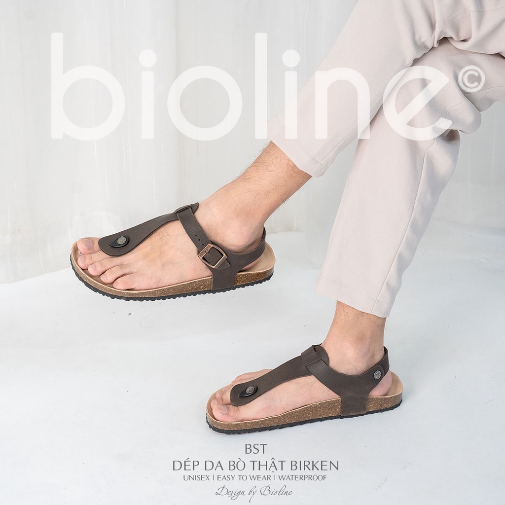 DK10-LÓT CHỐNG NƯỚC-Giày sandal đế trấu Birken da bò thật nam nữ, dép xăng đan công sở, dép đế trấu Bioline D10
