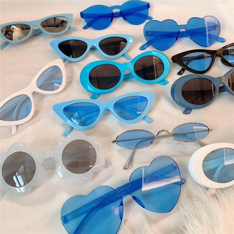 Blue European And American Retro Cat-Eye Thunderbolt Sunglasses Sand Sculpture Bungee Glasses Photo Couple Triangle Roun