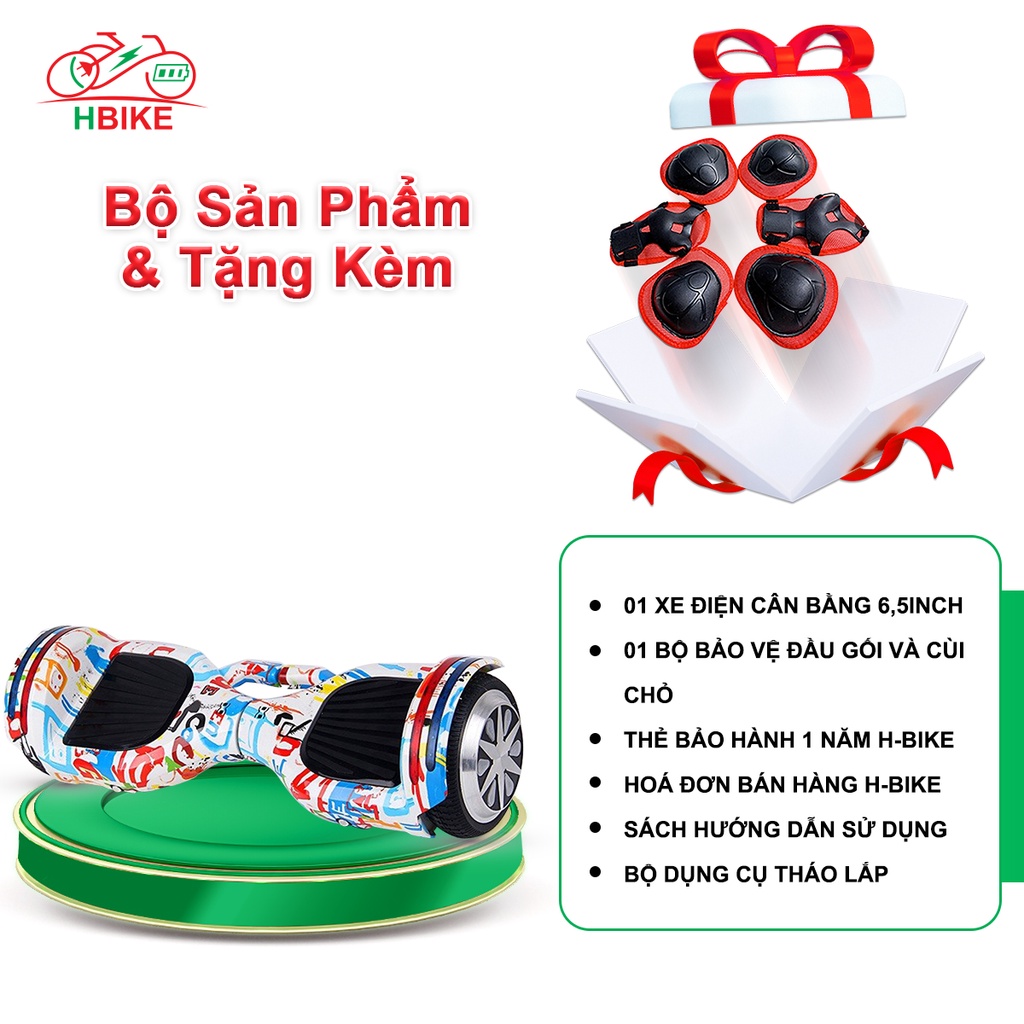 Xe điện tự cân bằng bánh xe 6.5 inch H-BIKE có loa bluetooth và đèn Led