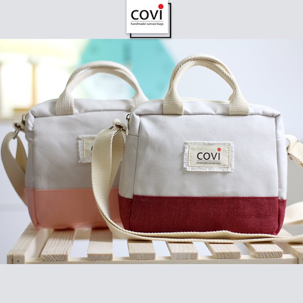Túi vải đeo chéo , canvas nữ, vải hàn quốc phối 2 màu thời trang COVI nhiều màu sắc T24