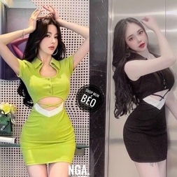 Đầm body ngắn tay khoét eo viền trắng 2 dây chéo cực sexy , chất thun bozip dày dặn ly