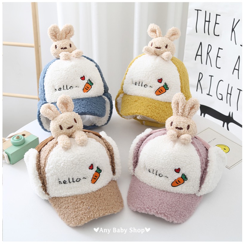 Mũ nón phi công in hình cà rốt và thỏ con cute cho bé trai bé gái có ốp tai nhiều màu dễ thương-hàng có sẵn ❣❣