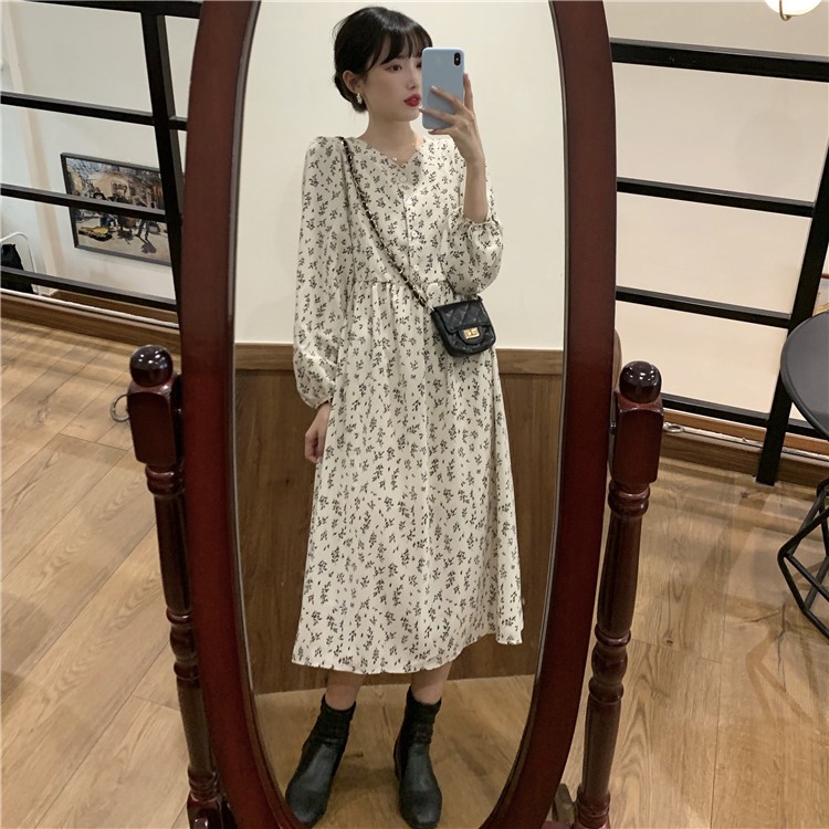 Váy babydoll dáng dài đầm hoa nhí trắng đen hàn quốc dài tay vintage tiểu thư đẹp kozoda D9 | BigBuy360 - bigbuy360.vn