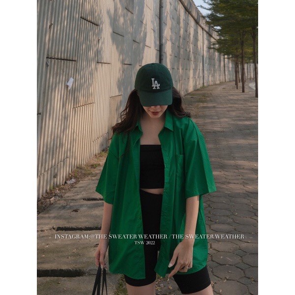 Set 3 món sơmi  xanh lá,áo croptop, quần legging đùi😍