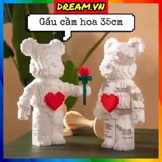 [Tặng đèn] Lego lắp ráp Bearbrick ôm hoa size to