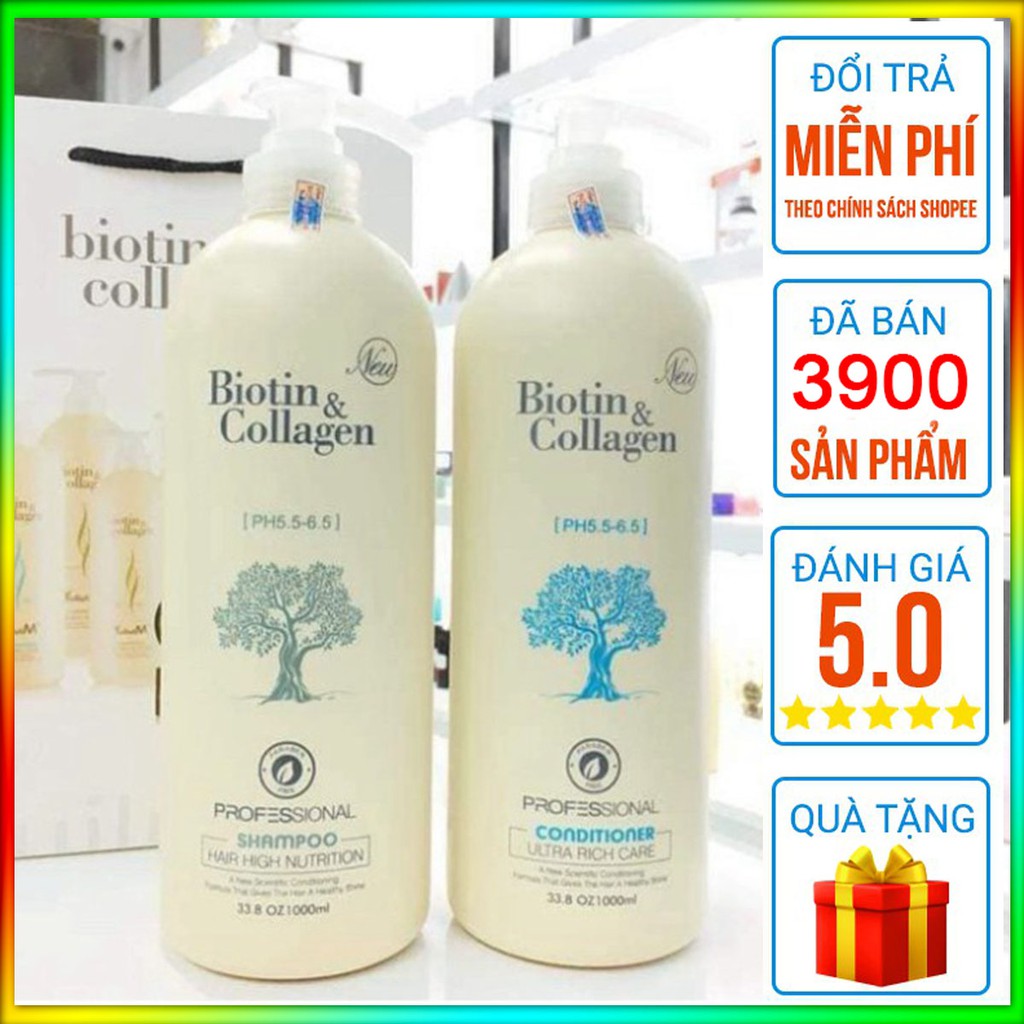 Biotin Collagen -  Cặp Dầu Gội + Xả Chống Rụng Kích Thích Mọc Tóc Siêu Mềm Mượt Biotin & Collagen 1000ml