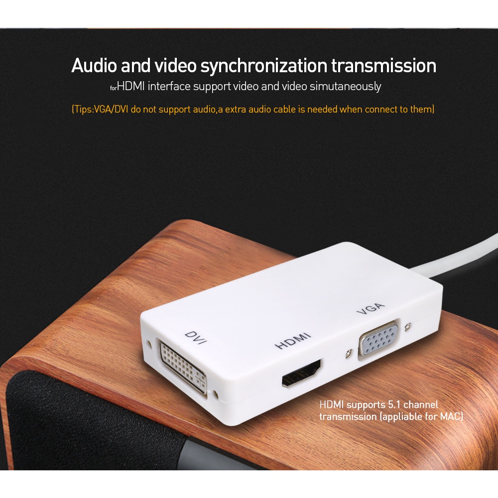 Đầu chuyển đổi 1080P 3 trong 1 DP Thunderbolt 2 sang HDMI VGA DVI