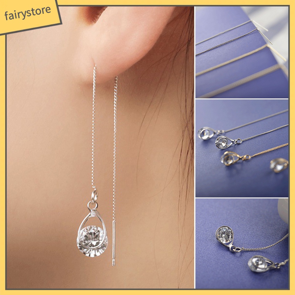 Cặp bông tai dáng dài phối đá giọt nước lấp lánh thời trang