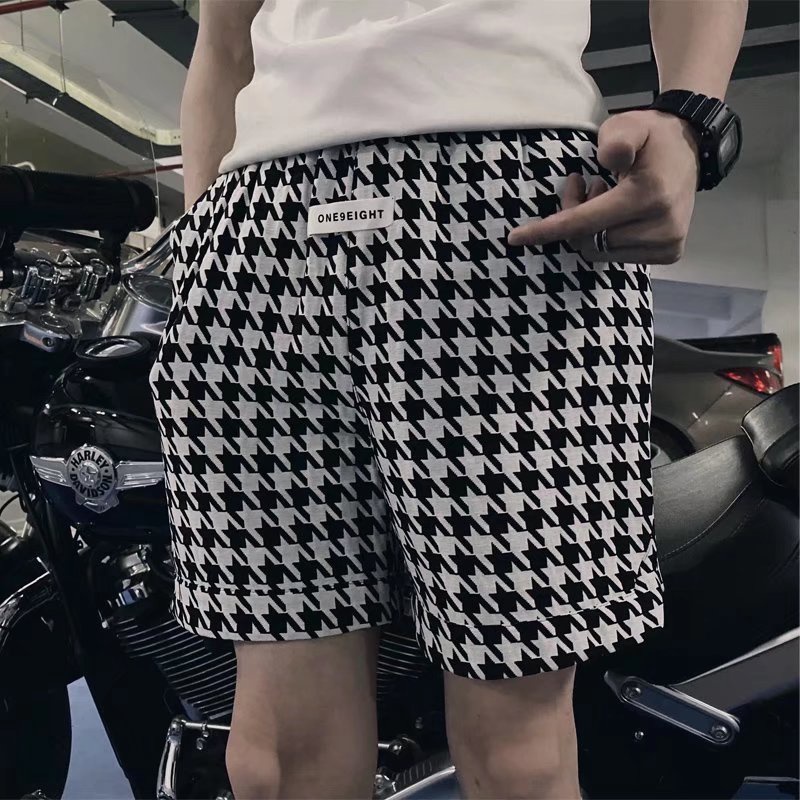 Quần Short Lưng Cao Ống Rộng Họa Tiết Caro Thời Trang Đường Phố Mùa Hè