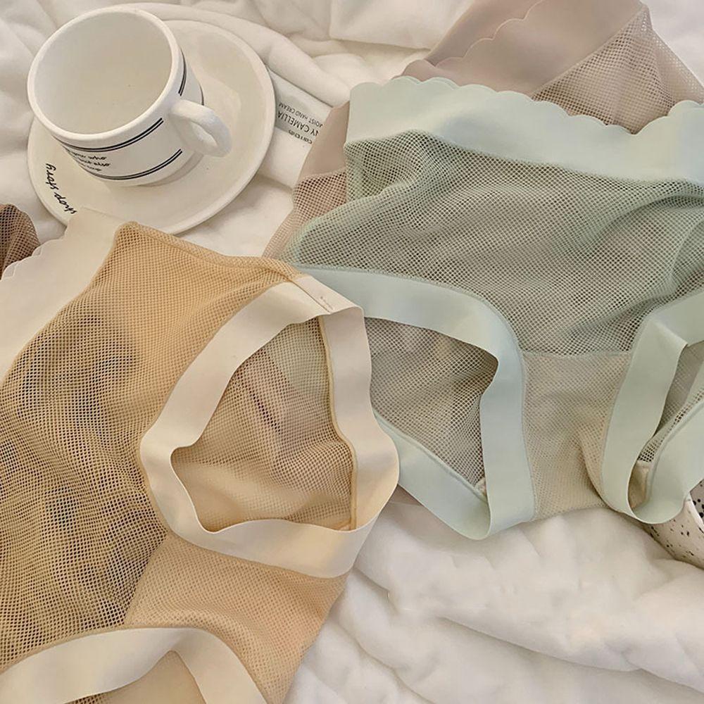 OCEANMAP Quần Lót Cotton Lưng Vừa Phối Lưới Thoáng Khí Thời Trang Quyến Rũ Cho Nữ