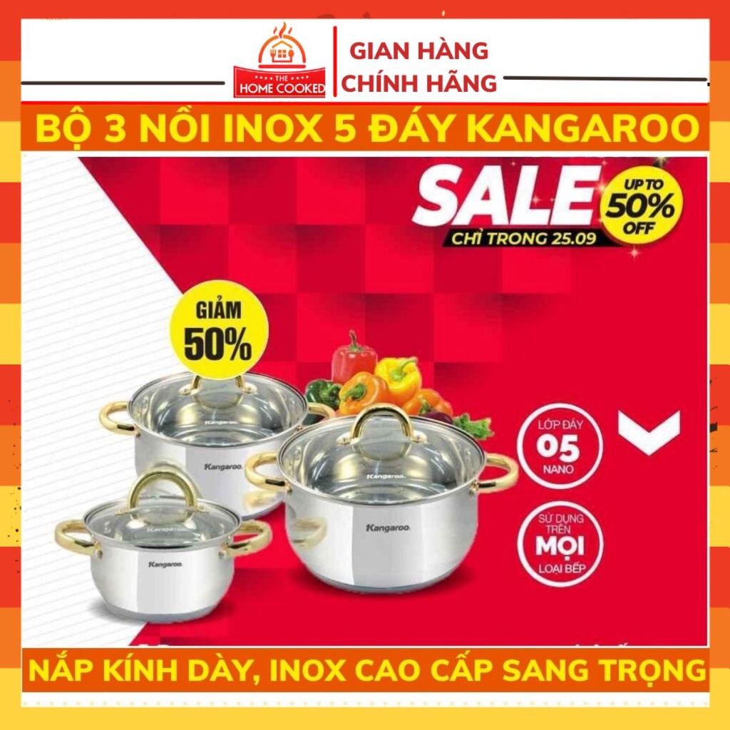 Bộ 3 nồi inox cao cấp 5 lớp Kangaroo KG866