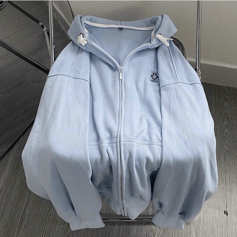 (Free Ship) FREE SHIP ÁO KHOÁC NỈ TAY BỒNG HOODIE CHẤT PE MỀM MỊN THOÁNG MÁT THÊU MẶT CƯỜI h.h.p