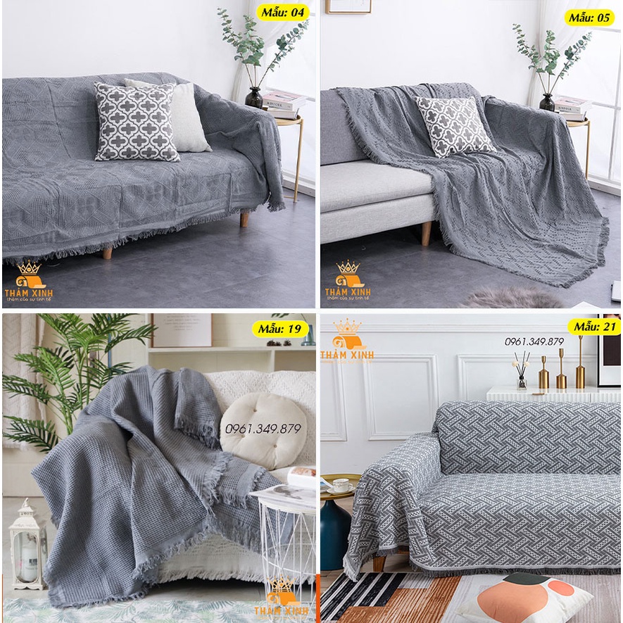 4 Mẫu khăn thảm màu Xám phủ Sofa chống bụi bẩn, Mền đắp thư giãn loại 1 màu sang trọng [Sẵn Hàng]