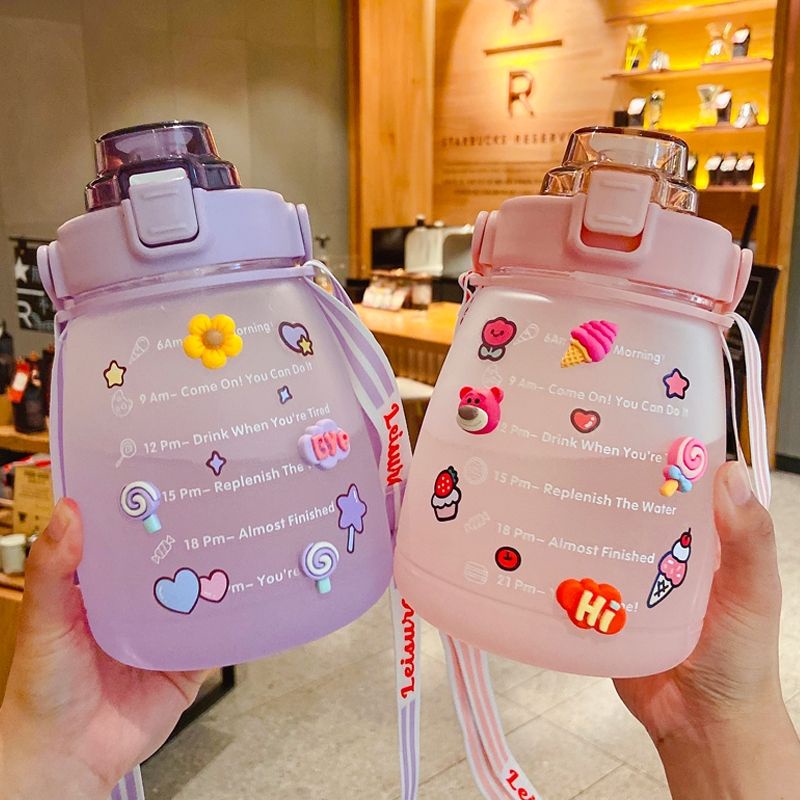 Bình Nước Thể Thao Chịu Nhiệt Dễ Vệ Sinh Có Ống Hút Đôi Dung Tích Lớn Nhỏ Gọn Thời Trang