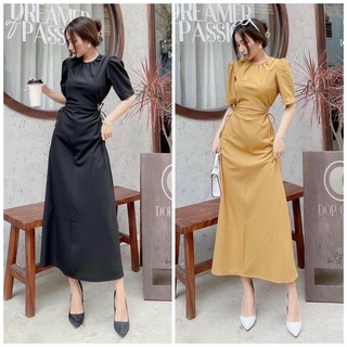 Đầm váy cổ tròn khoét eo