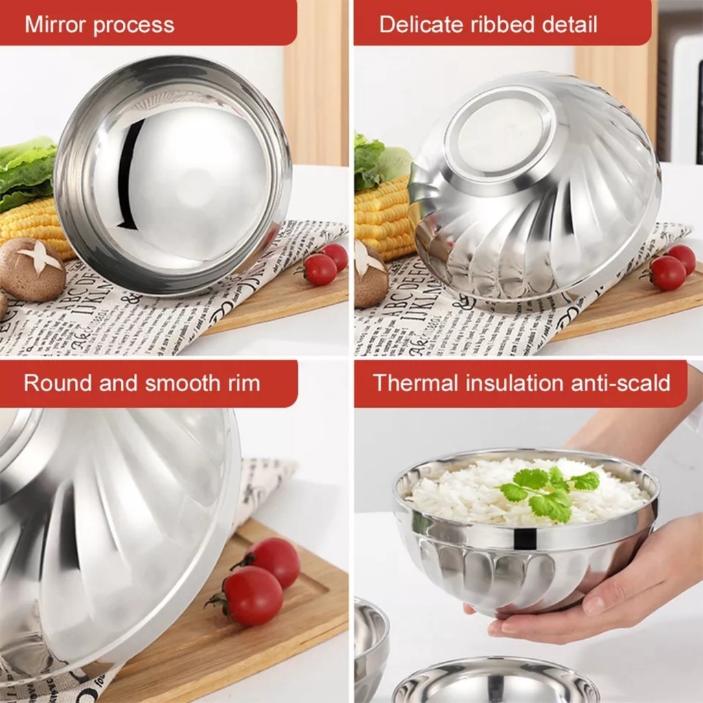 Chén Inox KHông Ten, Kiểu Gợn Sóng Chắc Chắn Chống Trơn Trượt