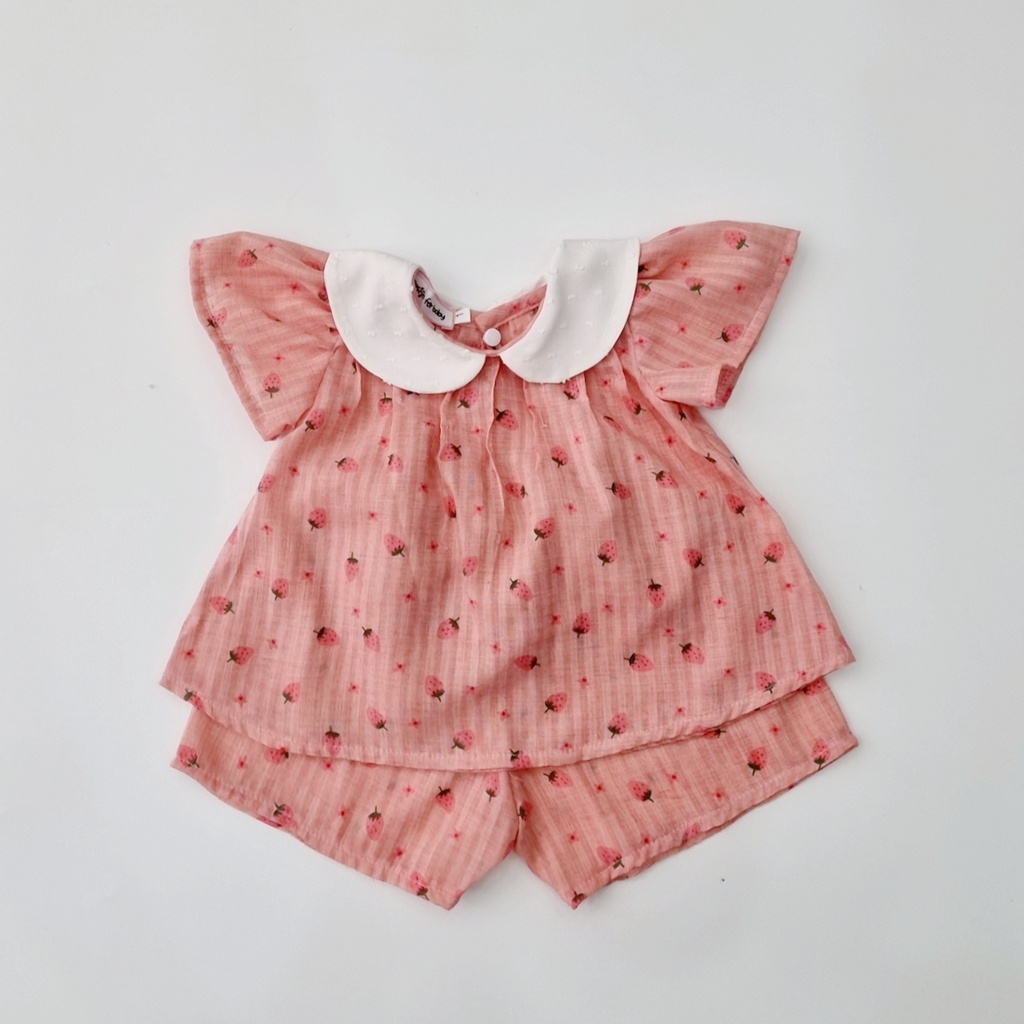 Set áo quần bé gái hồng dâu tây