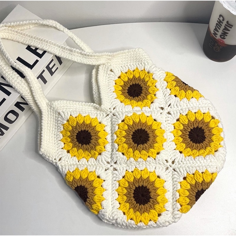DIY gói nguyên liệu tự đan móc túi xách nữ vintage hoa hướng dương crochet xinh xắn handmade quà tặng tự làm amigurumi