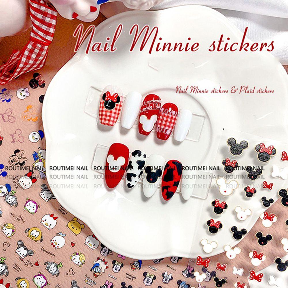[Hàng mới về] Nhãn dán móng tay sọc caro hình Mickey Minnie phong cách giáng sinh tự dính trang trí móng DIY cho bé