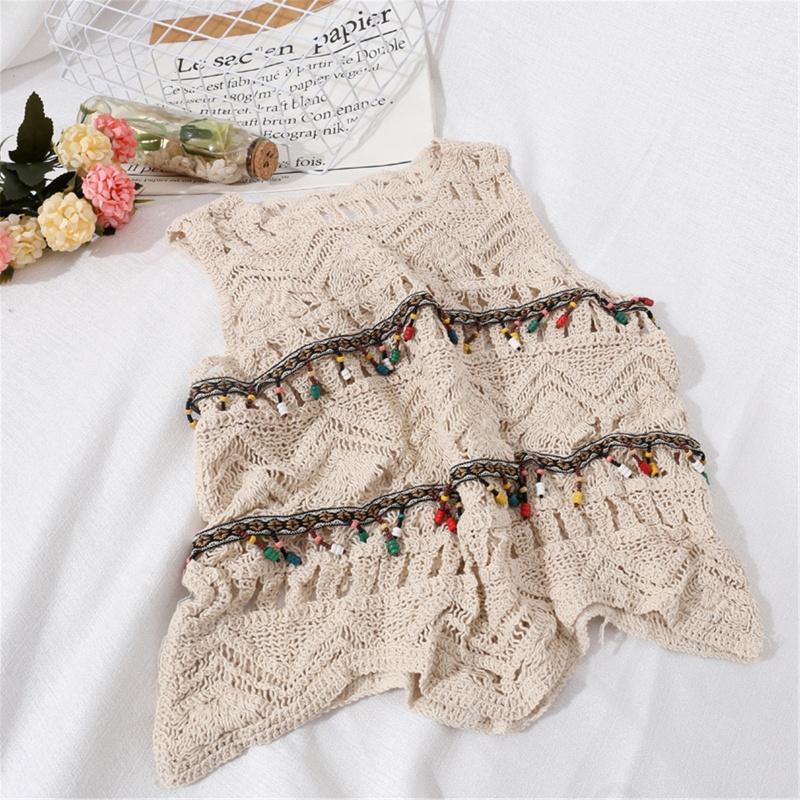 Brroa Ins Áo Crop Top Dệt Kim Không Tay Đính Hạt Phong Cách Boho Hàn Quốc Cho Nữ