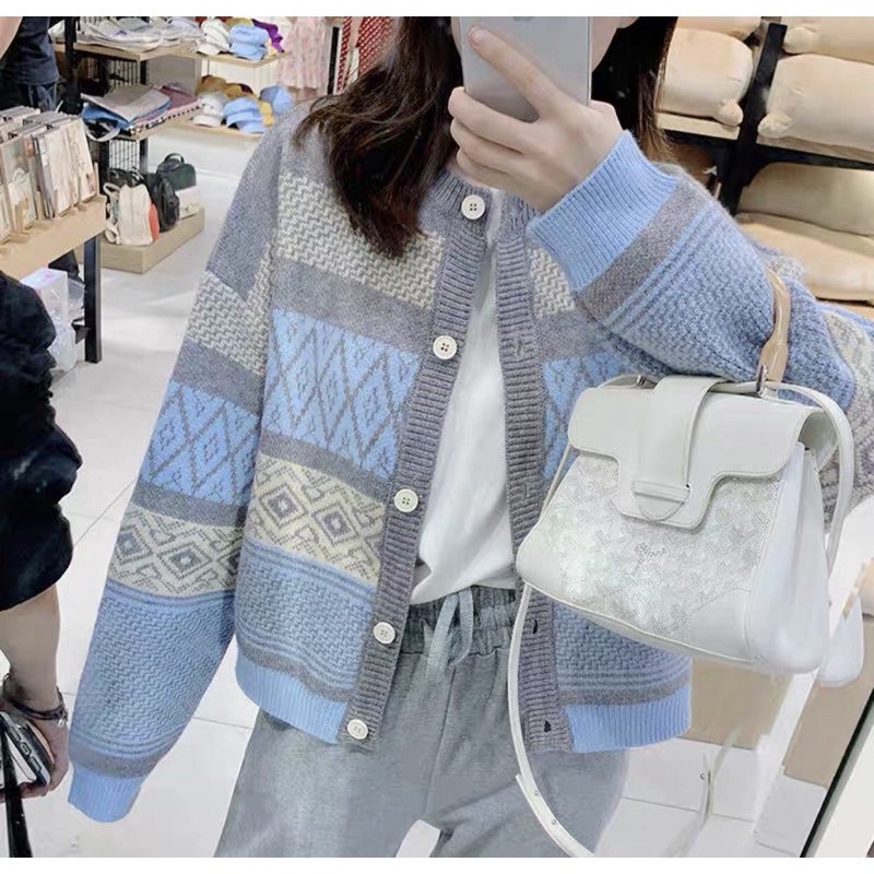 Áo Khoác Len Hoạ Tiết Thổ Cẩm Phong Cách Vintage