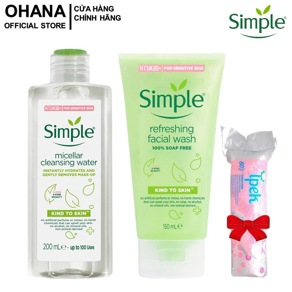 [TẶNG BÔNG] Combo 2 Sản Phẩm Simple (Nước Tẩy Trang Simple 200ml Và Gel Rửa Mặt Simple 150ml)