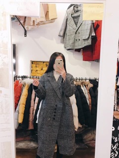 Áo khoác dạ kẻ dáng dài