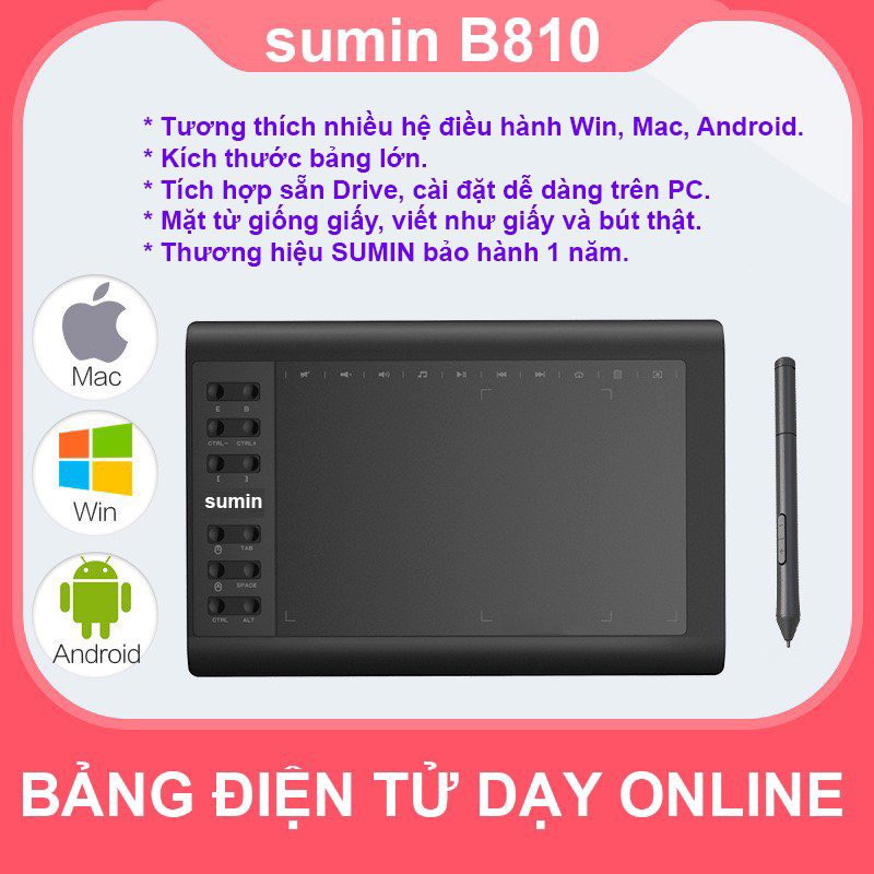 Bảng điện tử Sumin B810 viết vẽ học online, dạy trực tuyến cho giáo viên