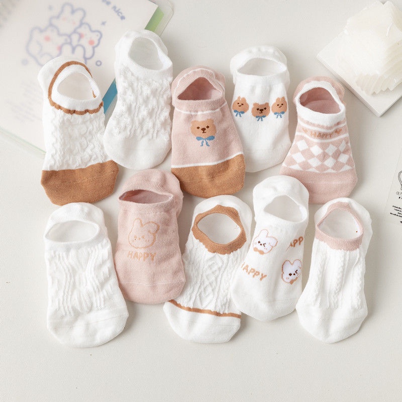 Vớ Ống Ngắn Mỏng Họa Tiết Gấu Nhỏ Dễ Thương Thời Trang Xuân Hè Cho Nữ