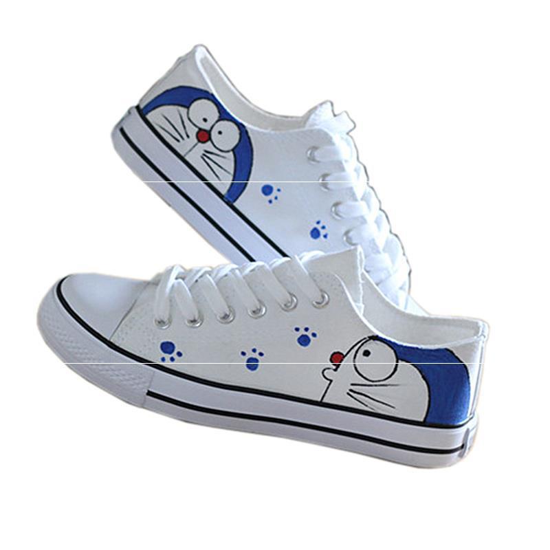 ■ ̅▣Giày Thể Thao canvas Cổ Thấp Họa Tiết Doraemon Vẽ Tay DIY Thời Trang Cho Nữ sm