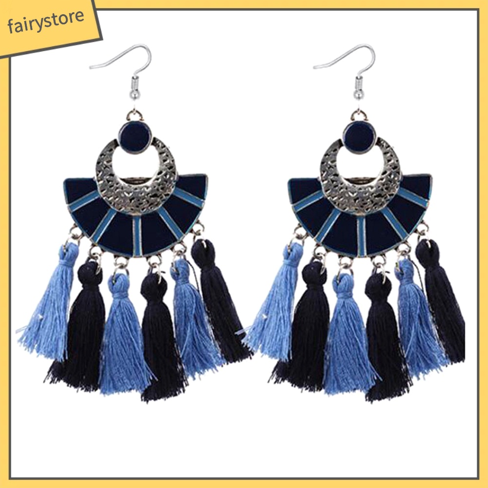 Khuyên tai tua rua hình quạt phối nhiều màu sắc thời trang thanh lịch