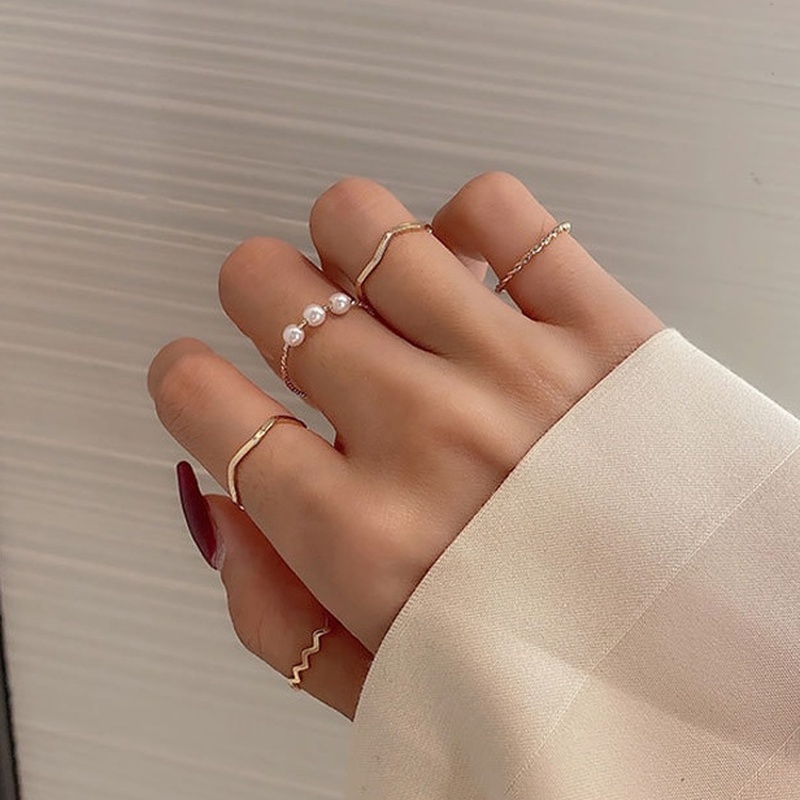 𝑭𝑹𝑬𝑬𝑺𝑯𝑰𝑷  Set 5 Nhẫn mạ vàng/bạc thời trang cho nữ