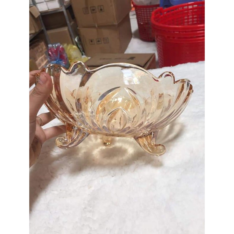 Đĩa 3 Chân Màu Trắng Và Vàng