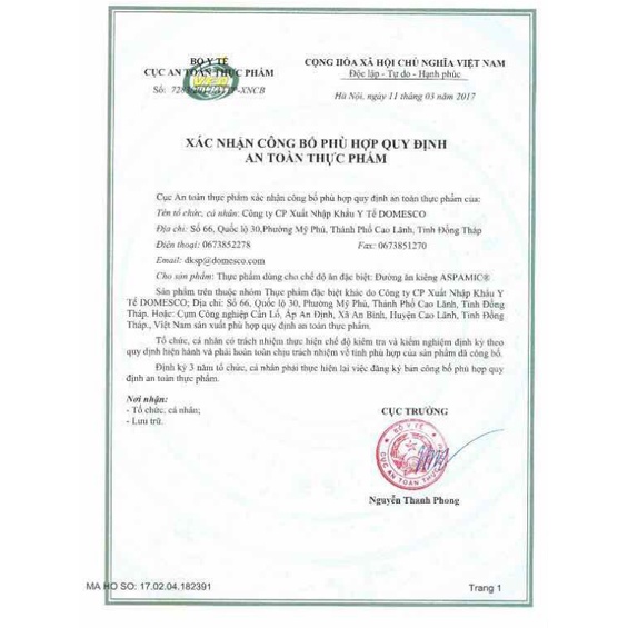 ĐƯỜNG ĂN KIÊNG ASPAMIC