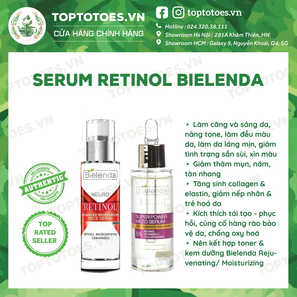 Serum Bielenda Retinol Neuro/ Mezo Skin Clinic 30ml trẻ hoá, làm da căng bóng, mờ thâm sẹo